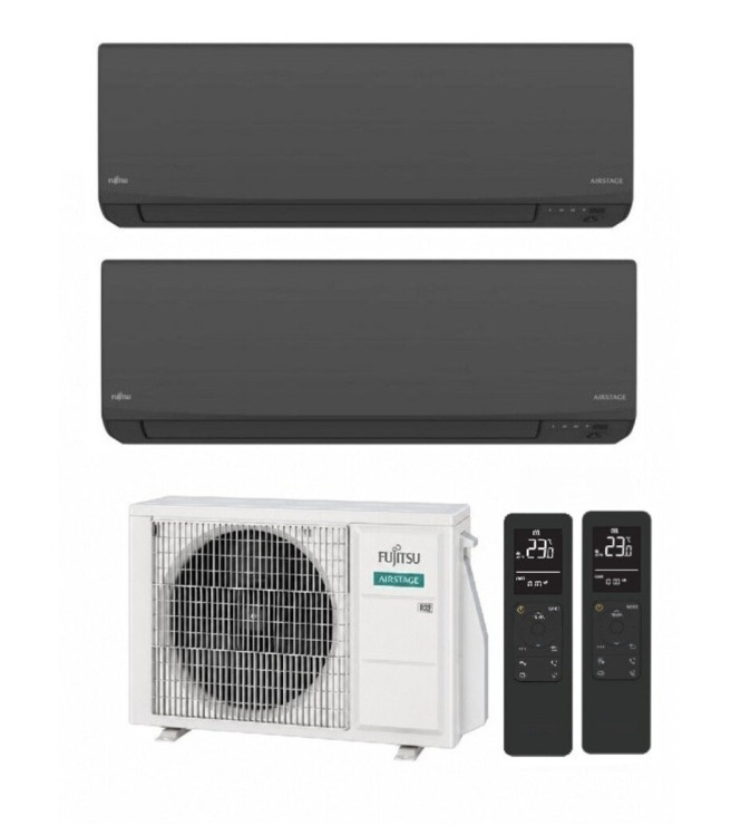 CONDIZIONATORE FUJITSU DUAL SPLIT KJ-B NERO 7000+14000 BTU WIFI INVERTER AOEG18KBCA2 A+++ A++/5KW