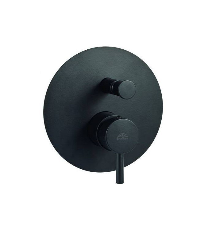 PAFFONI LIGBOX015 LIGHT EXTERNAL PART RECESSED SHOWER MIXER WITH DIVERTER MATT BLACK WITH METAL PLATE