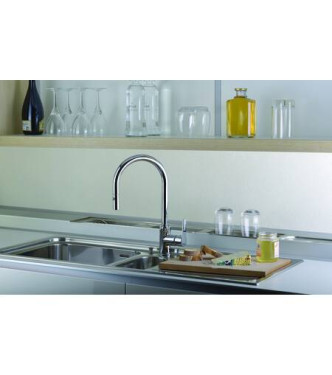 PAFFONI RED285 RED SINGLE-LEVER SINK MIXER WITH PULL-OUT CHROME HAND SHOWER