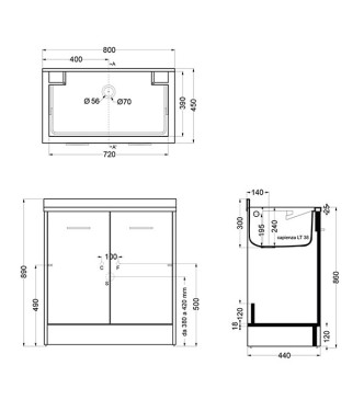 Colavene DL8045B - Washbasin 80x45 cm with ABS bowl and White Cabinet