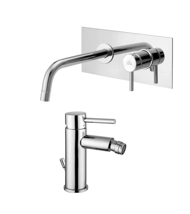 Paffoni Stick miscelatore lavabo incasso a muro con bocca d'erogazione + bidet con scarico