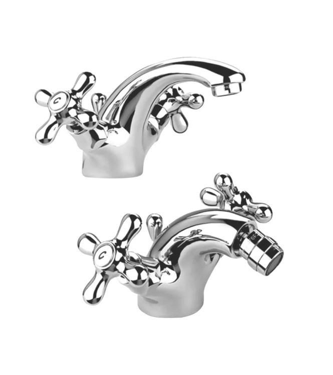 Miscelatori retrò lavabo + bidet Paffoni iris in ottone cromato con pilette