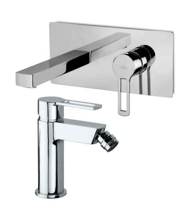 Set miscelatore lavabo bocca 24 cm con bidet cromato - Ringo di Paffoni