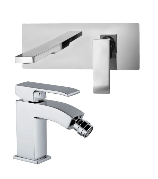 Set miscelatore incasso lavabo bocca 15 cm e bidet senza scarico cromato - Level di Paffoni