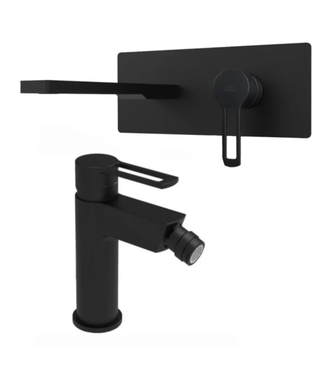 Set miscelatore lavabo bocca 24 cm con bidet senza scarico nero opaco - Ringo di Paffoni