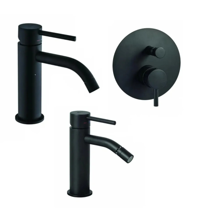Set miscelatore lavabo e bidet con incasso doccia con deviatore nero opaco - Light di Paffoni