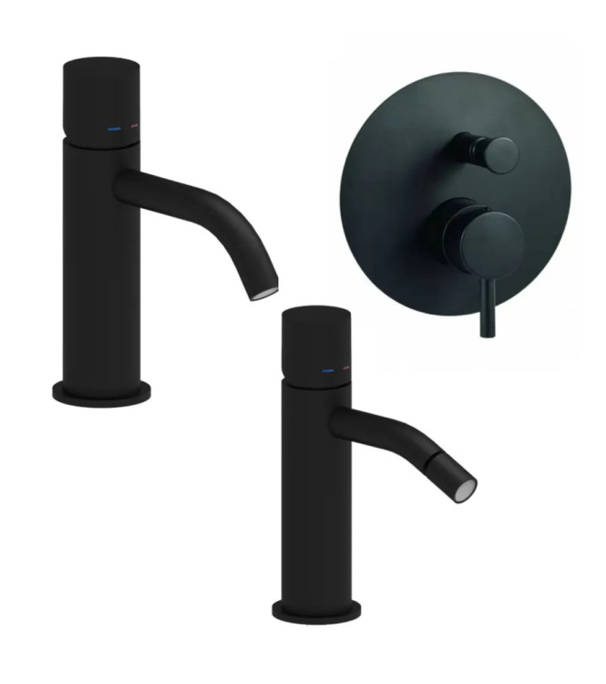 Set miscelatore lavabo e bidet senza leva con incasso doccia con deviatore nero opaco - Light di Paffoni