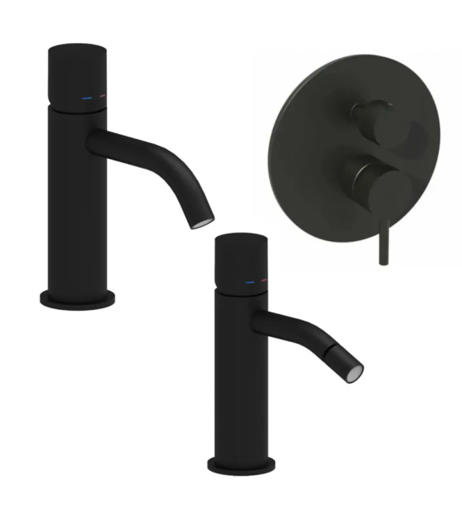 Set miscelatore lavabo e bidet senza leva con incasso doccia 3 uscite nero opaco - Light di Paffoni