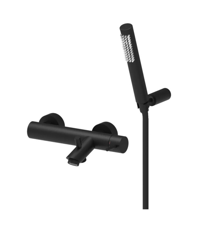 Set miscelatore lavabo e bidet senza leva con esterno doccia/vasca con supporto nero opaco - Light di Paffoni