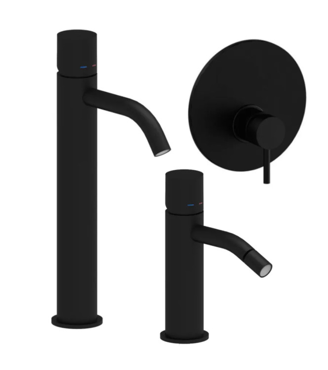 Set miscelatore lavabo prolungato e bidet senza leva con incasso doccia monocomando 11,6cm nero opaco - Light di Paffoni