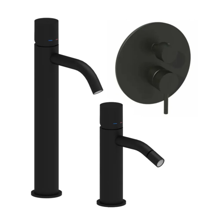 Set miscelatore lavabo prolungato e bidet senza leva con incasso doccia 3 uscite nero opaco - Light di Paffoni