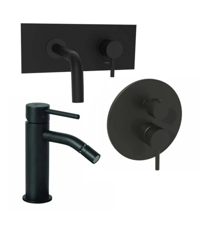 Set miscelatore incasso lavabo acciaio inox 12,3cm con bidet ed incasso doccia 3 uscite nero opaco - Light di Paffoni
