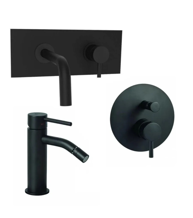 Set miscelatore incasso lavabo acciaio inox 17,8cm con bidet ed incasso doccia con deviatore nero opaco - Light di Paffoni