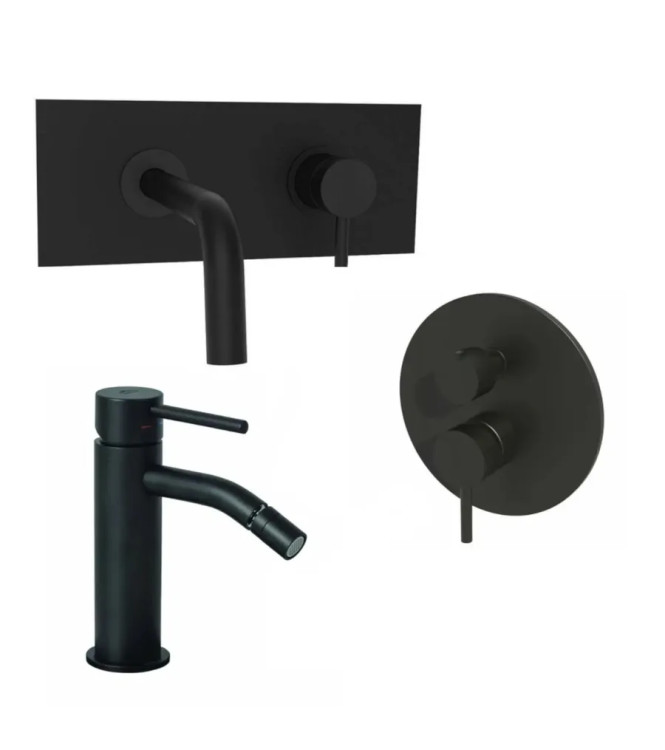 Set miscelatore incasso lavabo acciaio inox 17,8cm con bidet ed incasso doccia 3 uscite nero opaco - Light di Paffoni