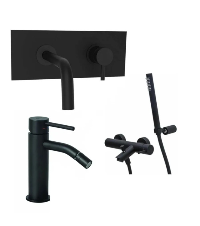 Set miscelatore incasso lavabo acciaio inox 24,8cm con bidet ed esterno doccia con supporto nero opaco - Light di Paffoni