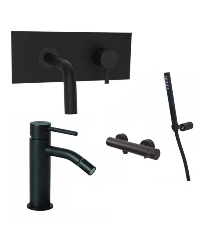 Set miscelatore incasso lavabo acciaio inox 24,8cm con bidet ed esterno doccia nero opaco - Light di Paffoni