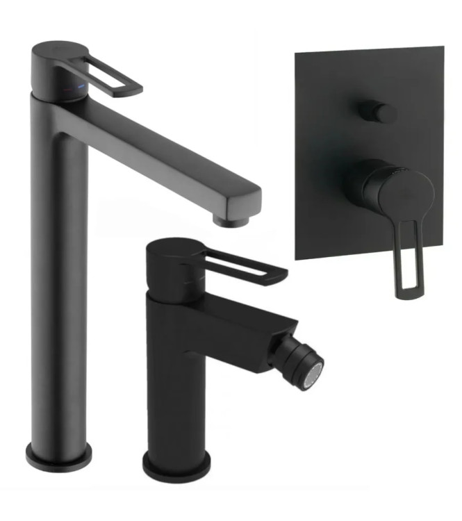 Set miscelatore lavabo prolungato e bidet con incasso doccia con deviatore nero opaco - Ringo di Paffoni