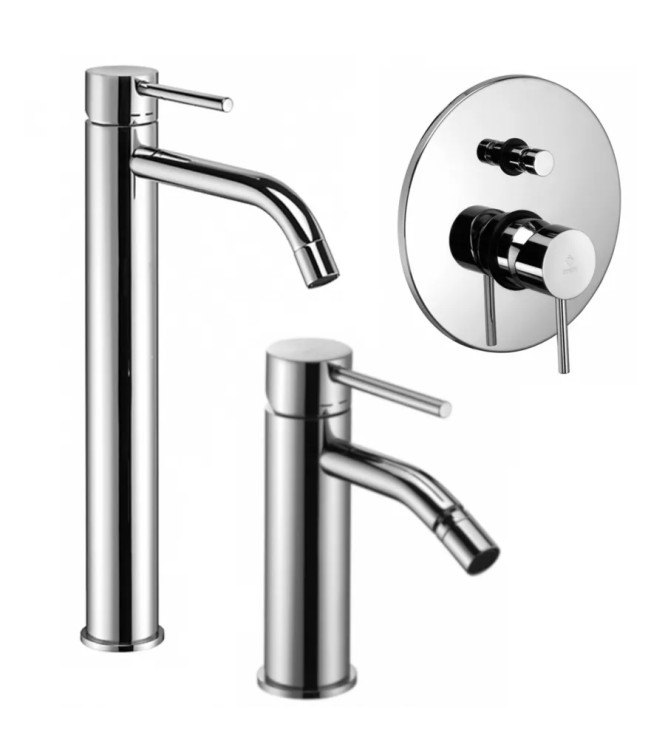 Set miscelatore lavabo prolungato e bidet con incasso doccia con deviatore cromato - Light di Paffoni