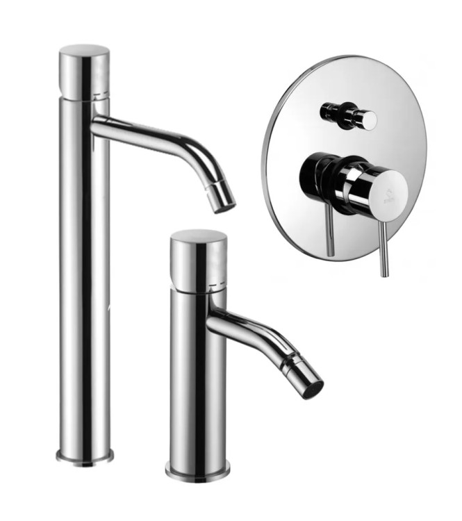 Set miscelatore lavabo prolungato e bidet senza leva con incasso doccia con deviatore cromato - Light di Paffoni