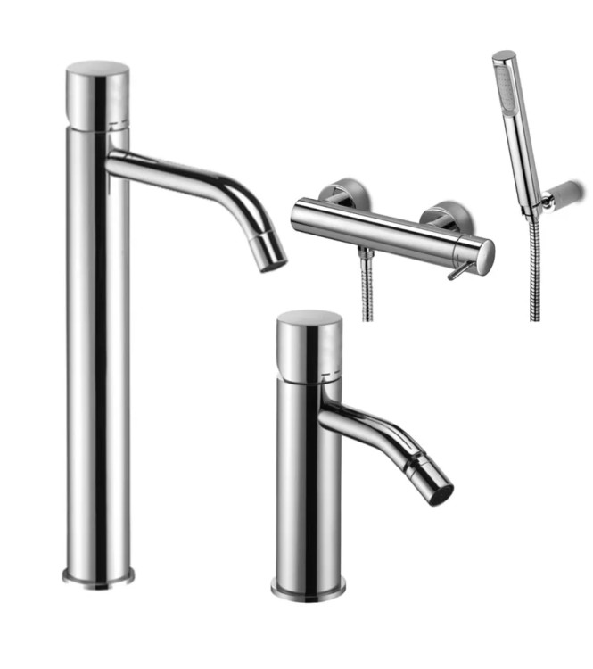 Set miscelatore lavabo prolungato e bidet senza leva con esterno doccia cromato - Light di Paffoni