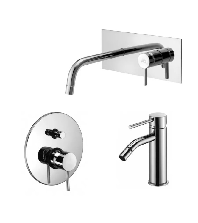 Set miscelatore incasso lavabo acciaio inox 17,8cm con bidet ed incasso doccia con deviatore cromato - Light di Paffoni