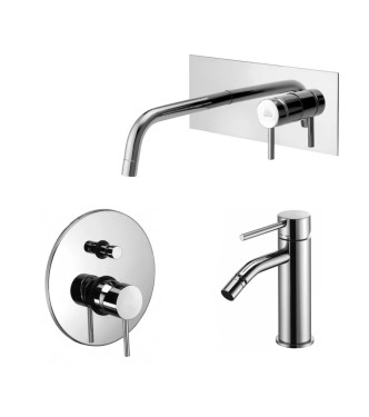 Set miscelatore incasso lavabo acciaio inox 17,8cm con bidet ed incasso doccia con deviatore cromato - Light di Paffoni