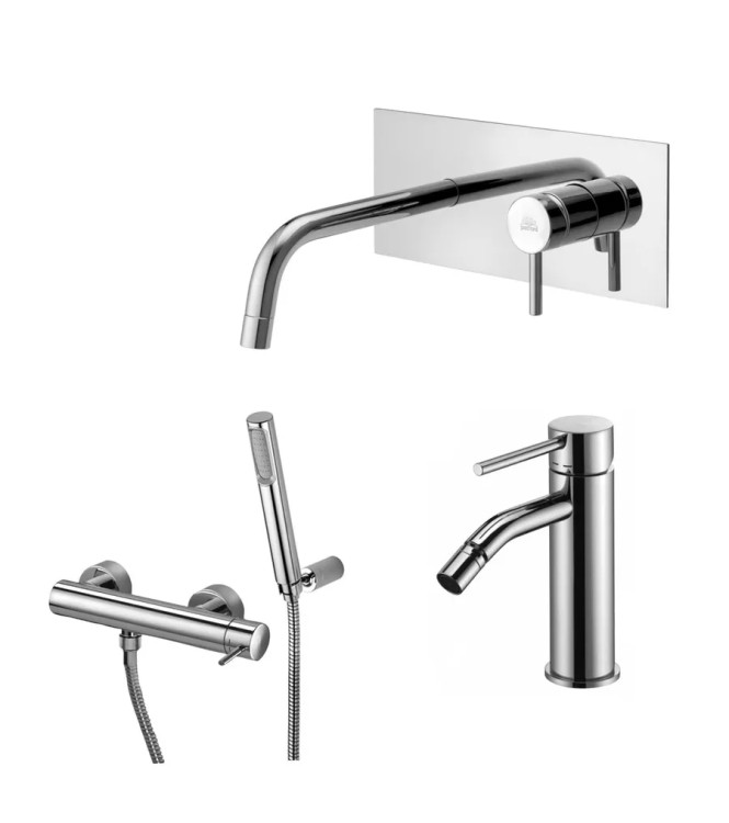 Set miscelatore incasso lavabo acciaio inox 17,8cm con bidet ed esterno doccia cromato - Light di Paffoni