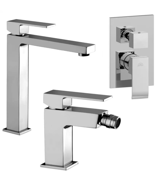 Set miscelatore lavabo prolungato e bidet senza scarico con incasso doccia 2 uscite cromato - Elle di Paffoni