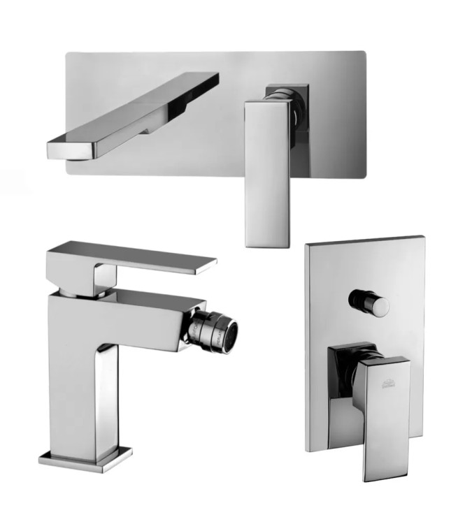 Set miscelatore lavabo 25x10 cm bocca 20 cm con bidet e incasso doccia con deviatore cromato - Elle di Paffoni