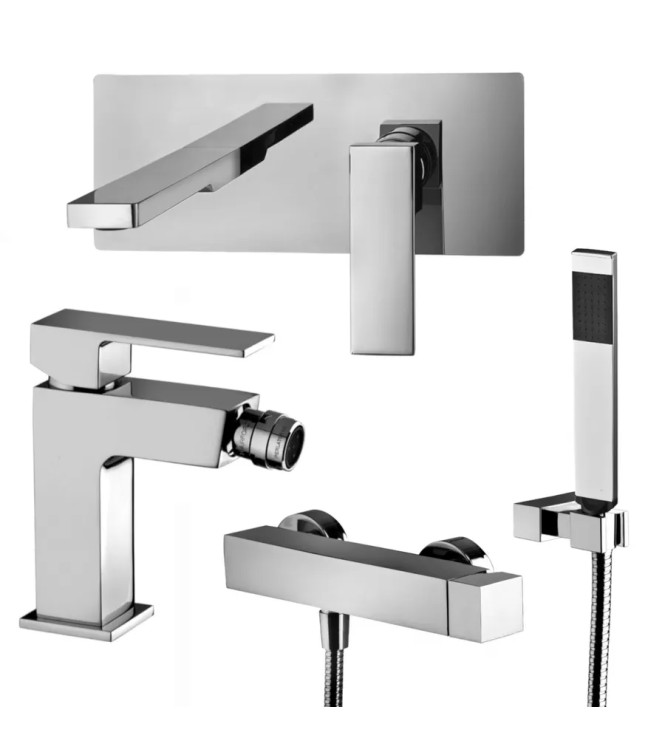 Set miscelatore lavabo 25x10 cm bocca 24 cm con bidet e esterno doccia cromato - Elle di Paffoni