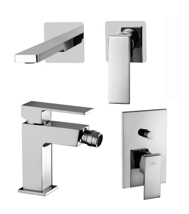 Set miscelatore lavabo 7x7 cm bocca 15 cm con bidet e incasso doccia con deviatore cromato - Elle di Paffoni