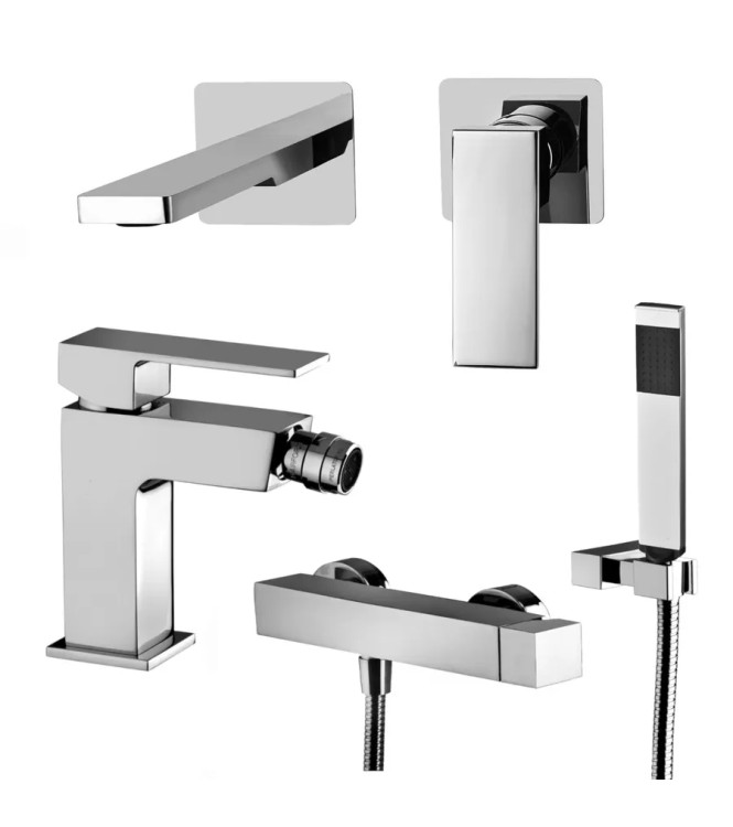 Set miscelatore lavabo 7x7 cm bocca 20 cm con bidet e esterno doccia cromato - Elle di Paffoni
