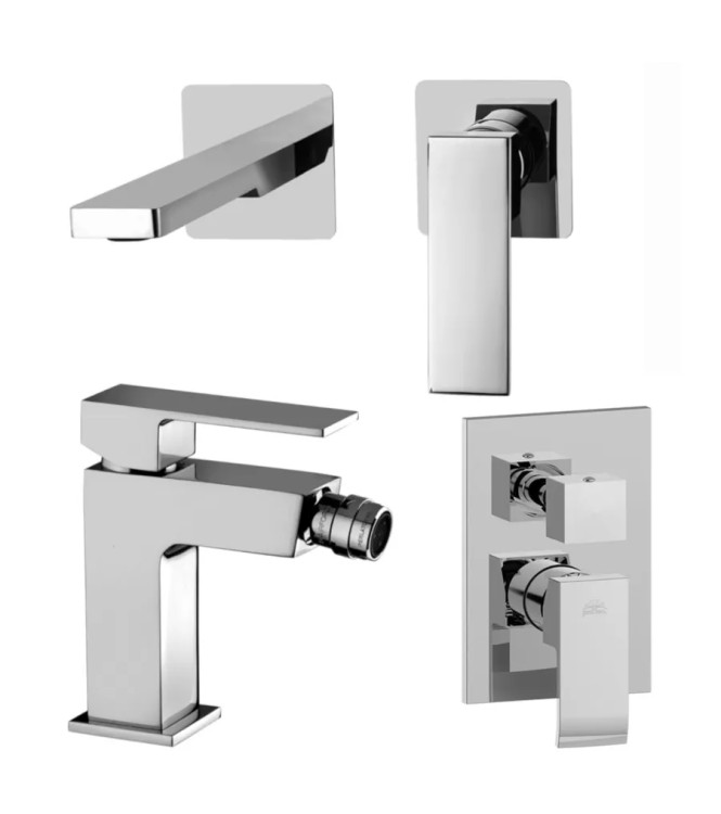 Set miscelatore lavabo 7x7 cm bocca 20 cm con bidet e incasso doccia 3 vie cromato - Elle di Paffoni