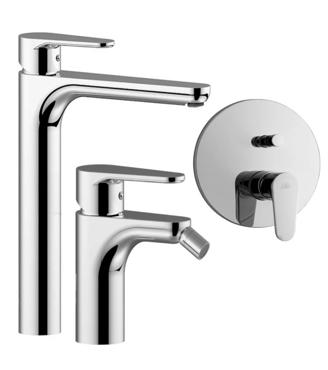 Set miscelatore lavabo prolungato e bidet con incasso doccia con deviatore cromato - Green di Paffoni