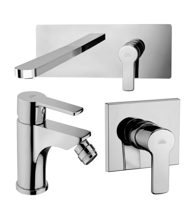 Set miscelatore lavabo bocca 15 cm e bidet con incasso doccia monocomando cromato - Red di Paffoni