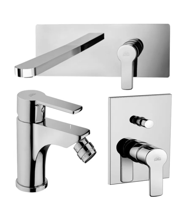 Set miscelatore lavabo bocca 20 cm e bidet con incasso doccia con deviatore cromato - Red di Paffoni