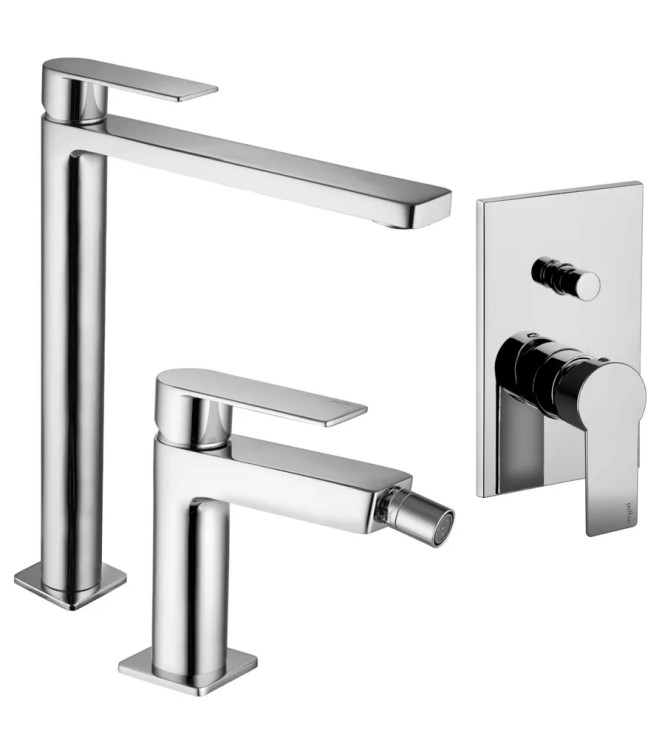 Set miscelatore lavabo prolungato e bidet con incasso doccia con deviatore cromato - Tango di Paffoni