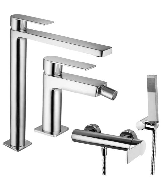 Set miscelatore lavabo prolungato e bidet con esterno doccia cromato - Tango di Paffoni