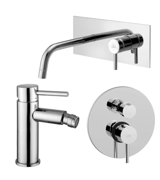 Set miscelatore lavabo bocca 17,8 cm con bidet ed incasso doccia 3 uscite cromato - Stick di Paffoni