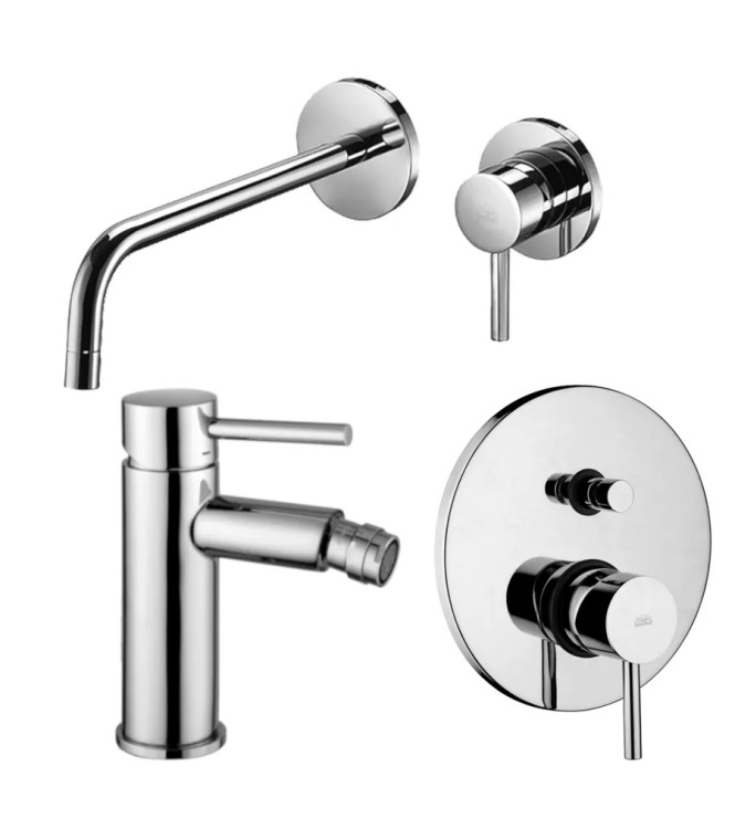 Set miscelatore lavabo Ø 7 cm bocca 12,3 cm con bidet ed incasso doccia con deviatore cromato - Stick di Paffoni
