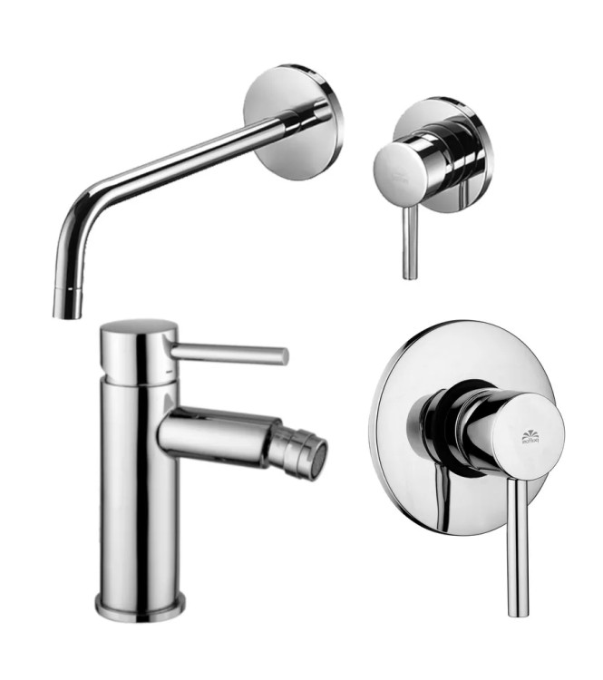 Set miscelatore lavabo Ø 7 cm bocca 17,8 cm con bidet ed incasso doccia monocomando cromato - Stick di Paffoni