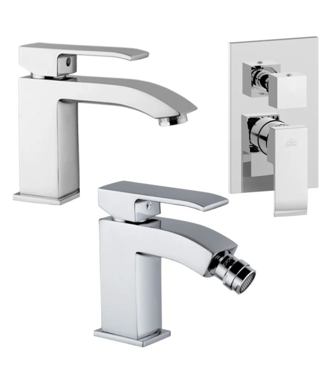 Set miscelatore lavabo e bidet con incasso doccia 2 uscite cromato - Level di Paffoni