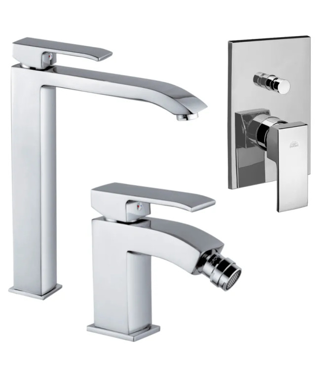 Set miscelatore lavabo prolungato e bidet con incasso doccia con deviatore cromato - Level di Paffoni