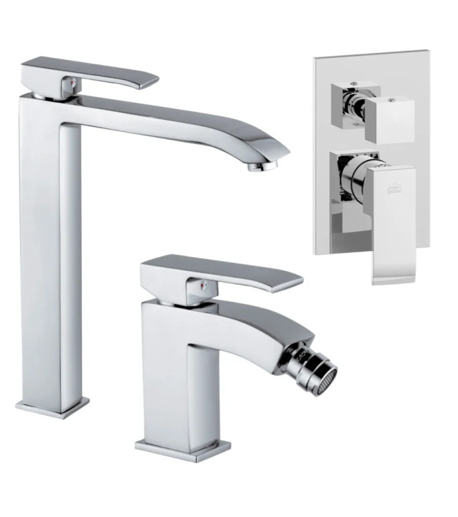 Set miscelatore lavabo prolungato e bidet con incasso doccia 2 uscite cromato - Level di Paffoni