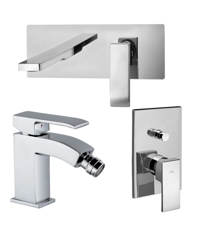 Set miscelatore incasso lavabo bocca 24 cm e bidet con incasso doccia con deviatore cromato - Level di Paffoni