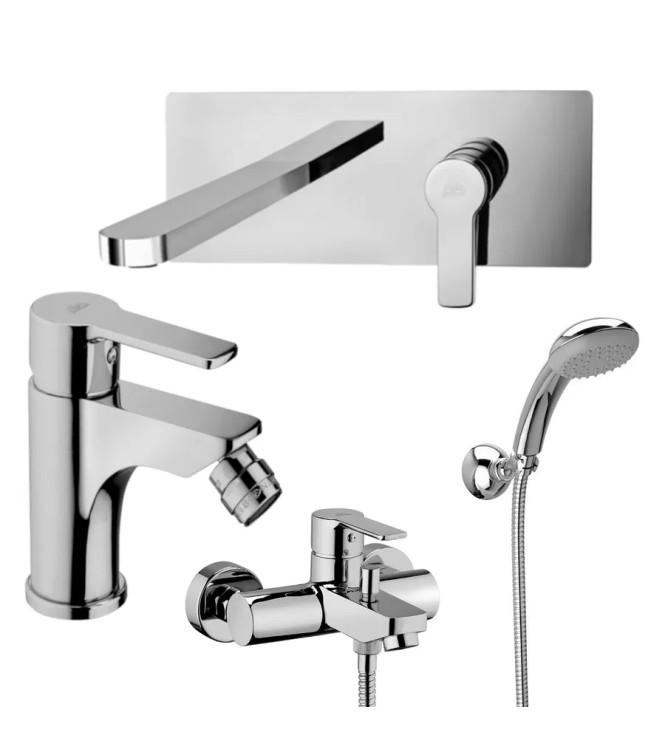 Set miscelatore lavabo bocca 20 cm e bidet con esterno vasca cromato - Red di Paffoni