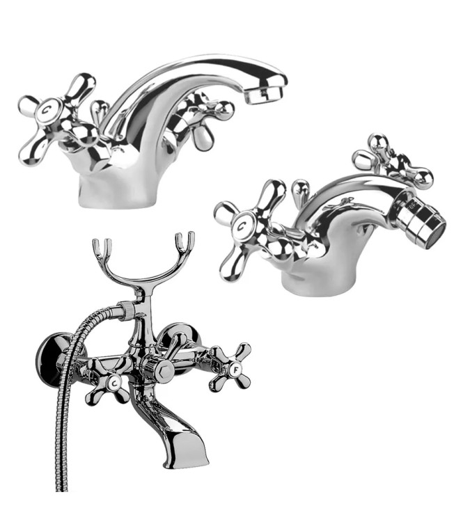 Miscelatori lavabo + bidet + gruppo vasca Paffoni iris in ottone cromato