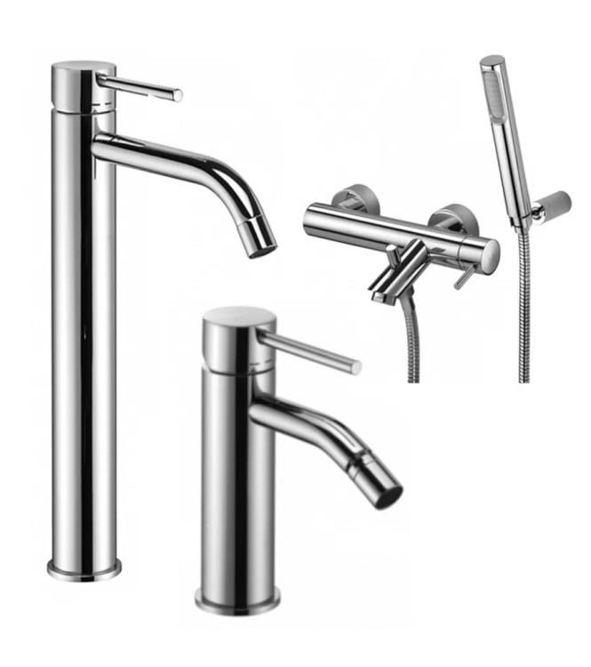 Set miscelatore lavabo prolungato e bidet con esterno doccia con supporto cromato - Light di Paffoni