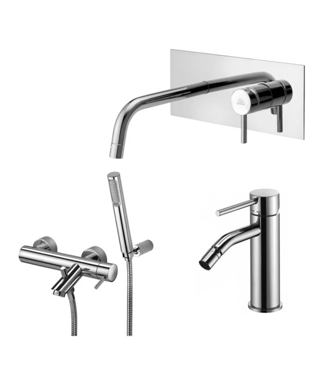 Set miscelatore incasso lavabo acciaio inox 24,8cm con bidet ed esterno doccia con supporto cromato - Light di Paffoni