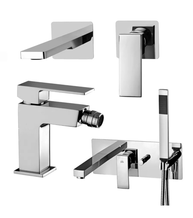 Set miscelatore lavabo 7x7 cm bocca 24 cm con bidet e incasso vasca cromato - Elle di Paffoni